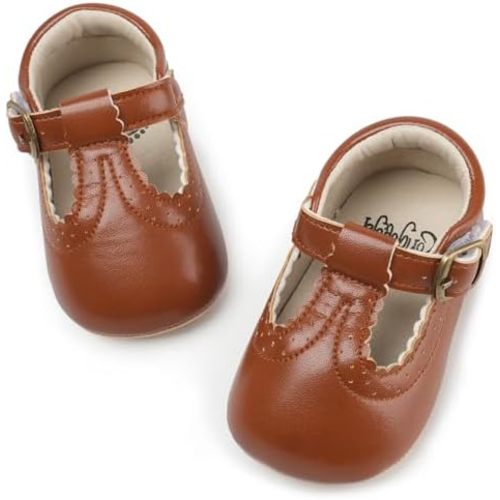 HONGTEYA Infant Baby Girls Mary Jane Flats Non Slip for Toddler First Walkers Soft Sole PU Leather Crib Shoes Sneaker Wedding Party Christmas Princess Dress Shoes Baby Moccasins Girls