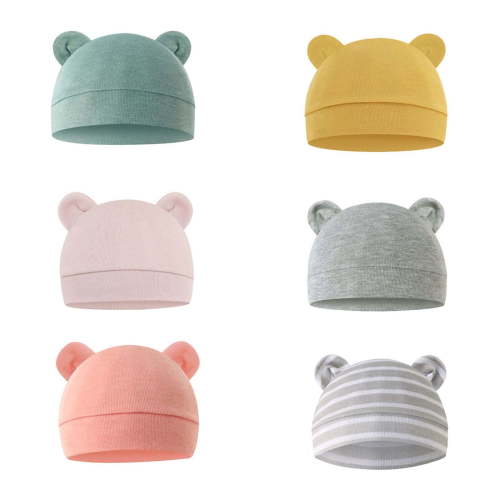 Summer Short Sleeve Baby Hats for Kids Gray 6 Pieces Newborn Hat Bear Ears Infant Caps Boy Girl Toddler 0 3 Months