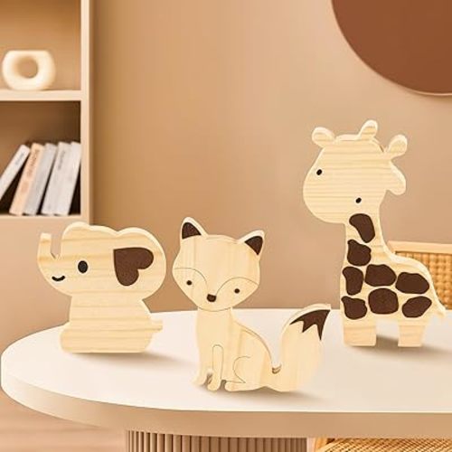 3PCS Safari Nursery Decor Wooden Nursery Shelf Decor Jungle Theme Nursery Decor Set Baby Wall Decorations Safari Animals for Baby Room Nursery Playroom(Set A)