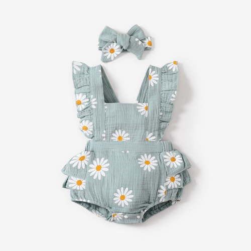 PatPat 100% Cotton Newborn Baby Girl Romper, Sleeveless Short Jumpsuit Summer Outfit Set, 3-6 Months