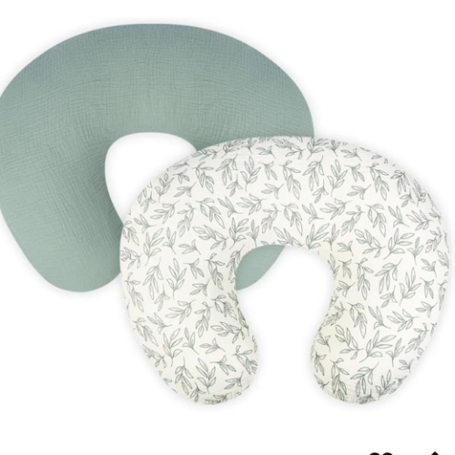 Nursing Pillow Cover - 2-Pack Muslin Cotton Removable Covers for Breastfeeding Pillows, Ultra-Soft Baby Feeding Pillowcase for Boy & Girl, Fits 22.5"x18" Pillows (Green Leaf & Sage Green)