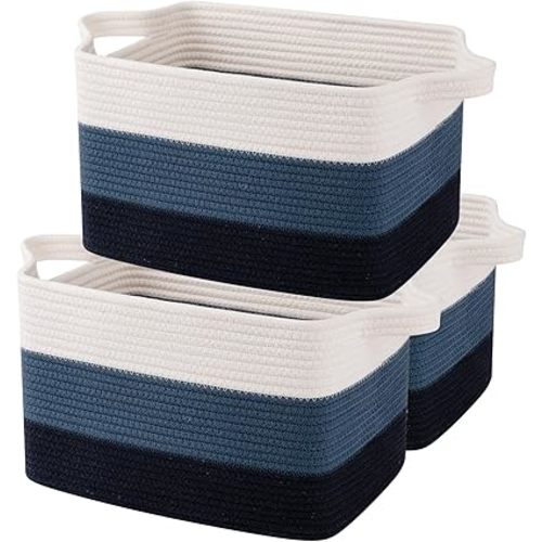 OIAHOMY Storage Basket, Woven Baskets for Storage, Cotton Rope Basket for toys,Towel Baskets for Bathroom - Pack of 3, Gradient Blue