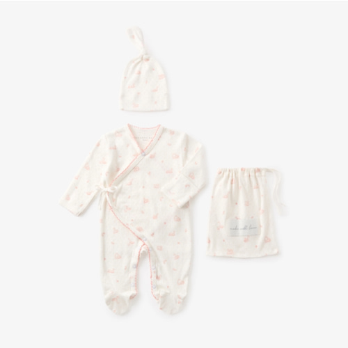 Pink Swan Print Organic Cotton Pointelle Layette 2 Pc Gift Set – Elegant Baby