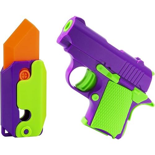 2 Pcs Fidget Gun Toys, Sensory Toys Carrot Knife & Pistol Shaped Fidget Slider, Stress Anxiety Pressure Relief Toy, Perfect Halloween Christmas Birthday Gifts for Autism and ADD Adults, Children, Kids