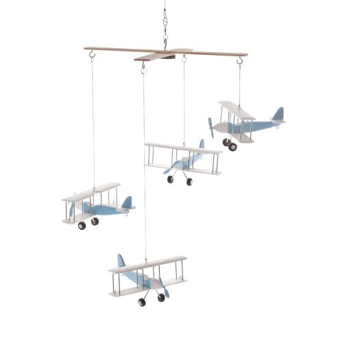 Hanging Airplane Mobile Children Kid Room Nursery Fly Vintage Decor Wooden Baby Sky Blue