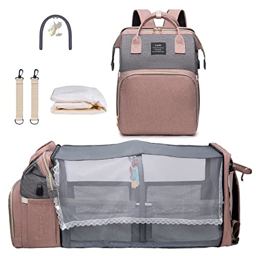 ANWTOTU Baby Diaper Bags with Changing Station,900D Oxford Waterproof Diaper Bag Backpack for Moms Dads with USB Charging Port,Large Capacity Baby Essentials(Ungrade Pink Grey)