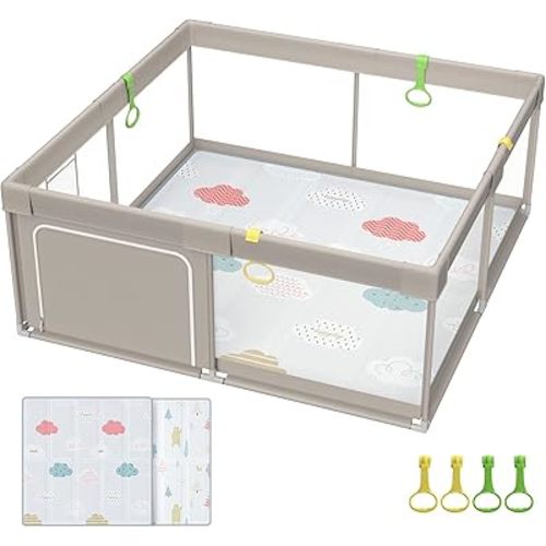 Baby Playpen with Mat, 71x59inch Playpen for Babies and Toddlers, Kids Play Pen, Extra Large Baby Playpen,Baby Fence,Big Playpen for Infants with Gate,Playard for Baby
