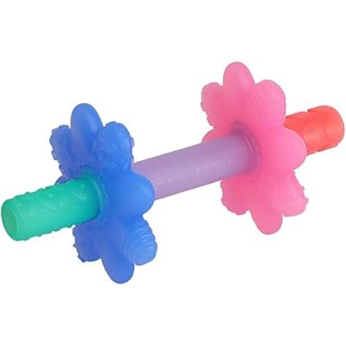 Itzy Ritzy Teensy Tube Teether; Textured Hollow Baby Teething Tube That Reaches Front Teeth & Back Molars, Made of Soft Silicone (Pink Rainbow)