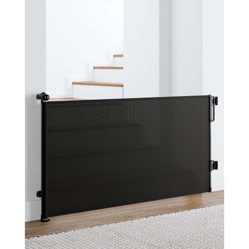 Ophanie Retractable Baby Safety Gate,Extra Wide Mesh Dog Pet Gate 33" Tall, Extends to 55" Wide, Indoor & Outdoor Child Gates for Stair&Doorways, Black