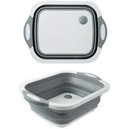 Collapsible Washing Up Bowl, Innovations Multi Function Bowl Drying Rack, Portable Cutting Board, Retractable Drain Washing Basket Basin Vegetable Fruit Tray for for Camping, Picnic, Kitchen CB-01