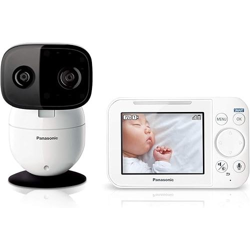 Panasonic Baby Monitor with Camera and Audio, 3.5” Color Video, Extra Long Range, Secure Connection, 2-Way Talk, Soothing Sounds, Remote Pan, Tilt, Zoom - 1 Camera - KX-HN4101W (White)