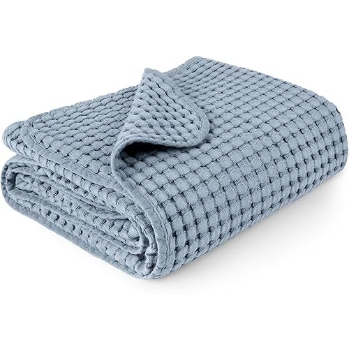 Konssy Waffle Baby Blankets, Nursery Blankets for Boys Girls, Swaddle Blankets Neutral Soft Lightweight Toddler and Kids Throw Blankets(Blue)