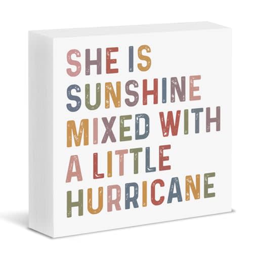 Boho Girl Nursery Wooden Sign She Is Sunshine Wood Block Box Sign Toddler Girls Room Bedroom Playroom Table Desk Shelf Decor