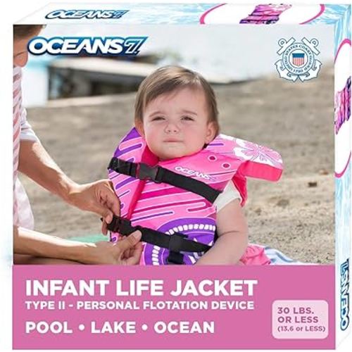 Oceans 7 US Coast Guard Approved, Infant-Child-Youth Life Jacket Vest – Sizes for 8-90 lbs. – Type III Vest, PFD, Personal Flotation Device