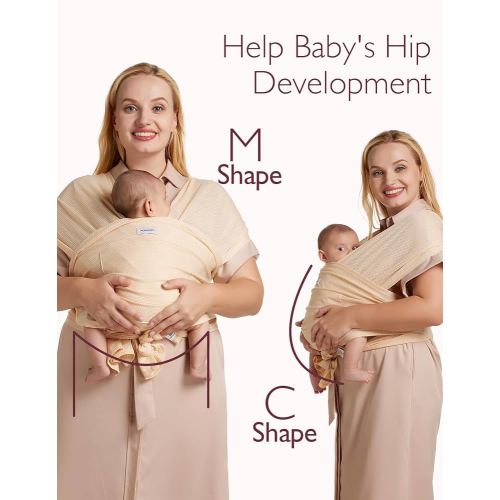 Momcozy Baby Carrier AirMesh - The Perfect Summer Sling for Newborns to Toddler 8-35 lbs - Cooling Fabric Baby Wrap, Lightweight, Ergonomic, and Easy to Wear, Beige