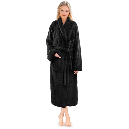 PAVILIA Premium Womens Plush Soft Robe Fluffy, Warm, Fleece Sherpa Shaggy Bathrobe (2XL/3XL, Black)