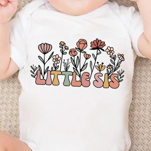 Baby Girl Triangle Bodysuit "LITTLE" Letter Floral Print Newborn Cute Short-Sleeved Climbing Suit PF3665, for Outdoor