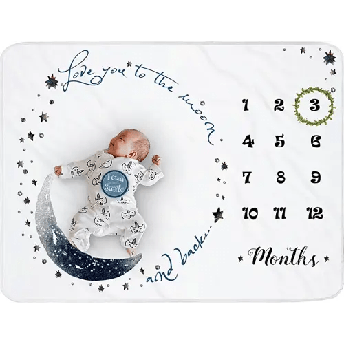 Yoothy Moon Baby Monthly Milestone Blanket Boy, Newborns Month Blanket Gift for Baby Shower, Soft Plush Photo Prop Blanket for Boy&Girl, Wreath &12 Stickers Included, Large 51''x40''