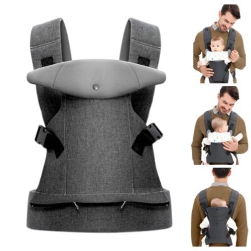 Yalumo Baby Carrier Newborn To Toddler, 4-In-1 Portable Newborn Carrier (8-32lbs) with Ergonomic Support, Adjustable Soft Infant Carrier with Baby Drool Bib For Dad Mom, Gray