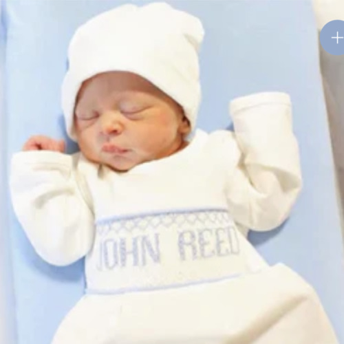 Blue Baby Snuggles - Custom Smocked Pima Gown and Hat