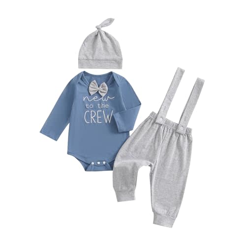 mlpeerw Newborn Baby Boy Clothes New To The Crew Outfits Long Sleeve Romper And Pants Hat Baby Coming Home Outfit