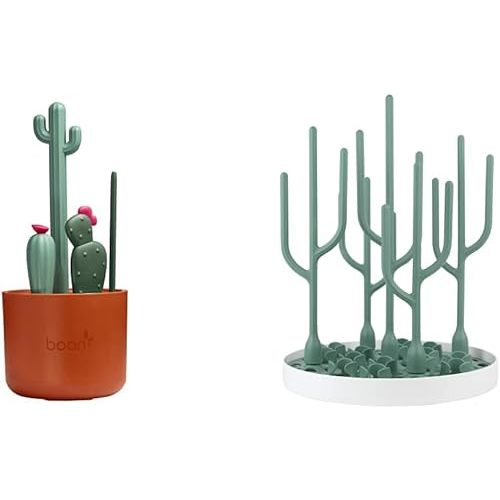 Boon Desert Countertop Baby Bottle Drying Rack & Cacti Cleaning Brush Set - Includes Bottle, Nipple, Detail, and Straw Brushes