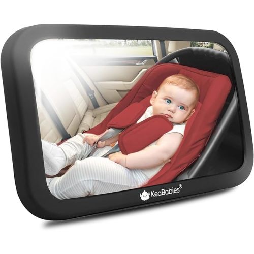 Large Shatterproof Baby Car Mirror - Safety Baby Car Seat Mirror - Baby Car Mirror for Back Seat Rear Facing Infant - Carseat Mirrors - Fully Assembled Baby Mirror For Car (Matte Black)