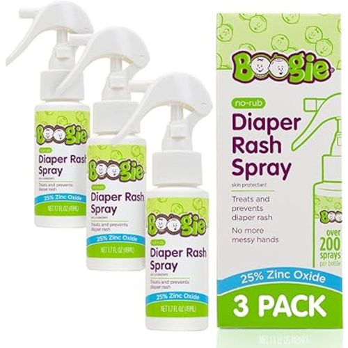 Boogie Diaper Rash Cream Spray for Baby, Travel Friendly No-Rub Touch Free Application for Sensitive Skin, Over 200 Sprays per Bottle, 1.7 oz (Pack of 3)