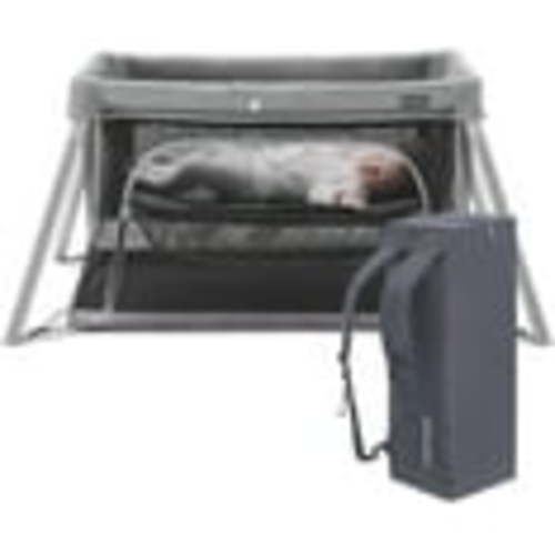 Gromast Travel Crib for Toddler, 2 in 1 Portable Crib for Baby Travel, Lightweight Playpen Foldable Playard with Soft Mattress, Easy to Carry Baby Travel Bed for Outdoor,Indoor (Grey)