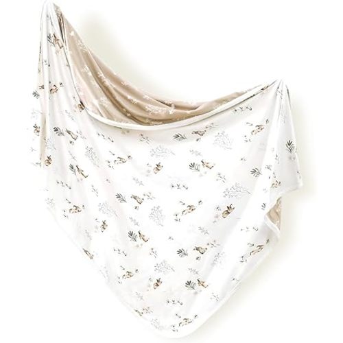 GRSSDER Baby Blankets Super Soft Stretchy Jersey Knit Swaddle Blanket for Girls and Boys, Double Layer Reversible Receiving Blankets 34 x 44, Extra Large for Swaddling, Cute Rabbit