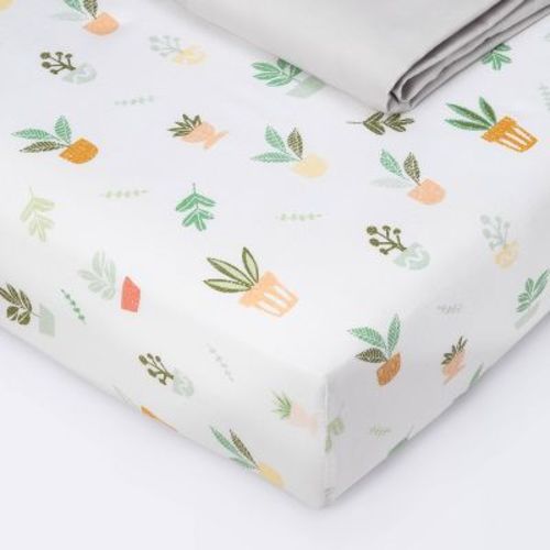 Fitted Crib Sheet - Cloud Island™ - Plants/gray - 2pk