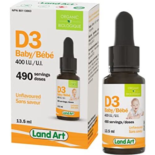Certified Organic Vitamin D3 Drops - For Baby - 400 IU per drop - 490 servings - Development and maintenance of bones and teeth - GMO free - Gluten free - Made in Canada (13.5 ml)