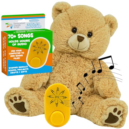 Friendly Songs Singing Bear - 19" Singing Stuffed Animal Named Honey The Bear Comes with a Sound Module which Holds 2 Hours of MP3 Audio