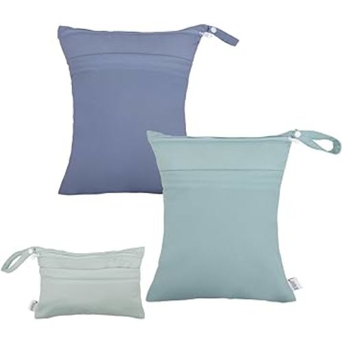 ALVABABY 3 Cloth Diaper Wet Dry Bags Waterproof Reusable with Two Zippered Pockets Travel Beach Pool Daycare Soiled Baby Items Yoga Gym Bag for Swimsuits or Wet Clothes Small medium Large3L-SML04