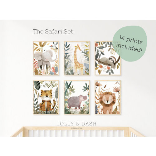 Safari Nursery Wall Art | Set of 14 | Jungle Nursery Decor | Boho Nursery Prints | Safari Baby Animal Prints | Baby Gift | Cute Jungle Theme