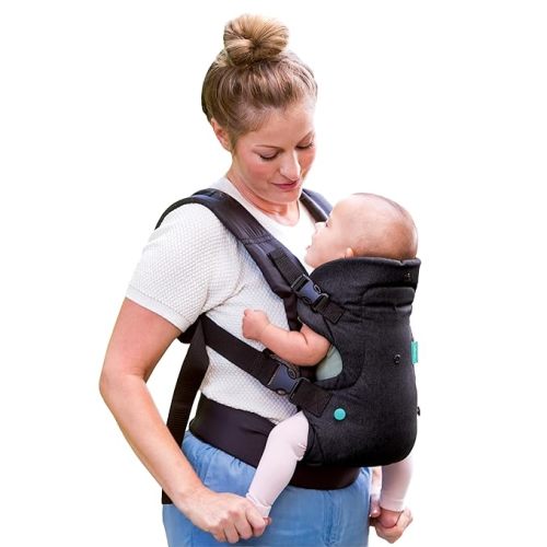 Infantino Flip 4-in-1 Carrier - Ergonomic for Newborns and Older Babies 8-32 lbs - Black Denim