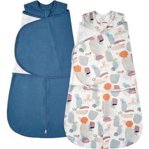 ZIGJOY Baby Swaddle Sleep Sack, 1.0 TOG Sleep Sack Swaddles for Newborns & infant 0-6 Months 100% Cotton Baby Wearable Blanket for Newborn Registry Essentials Blue&Stone Sea