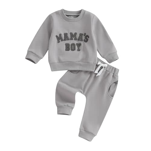 SHIBAOZI Baby Boy Clothes Toddler Fall Winter Outfit Letter Graphic Sweatshirt Pullover Tops + Pants Joggers Set