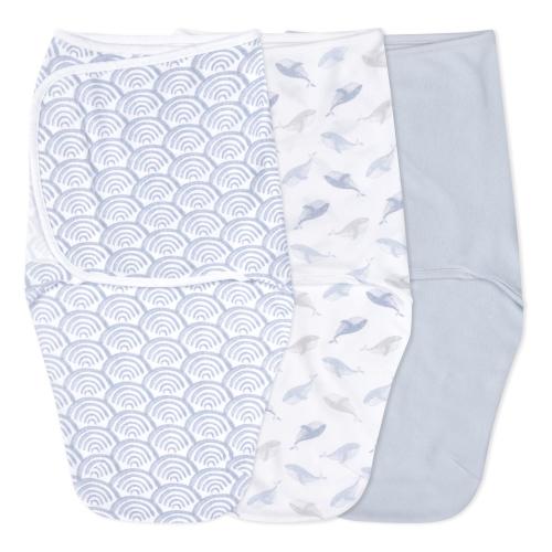 aden + anais™ Essentials No Zip Wrap Swaddles, At Sea, Blue, Boys, Newborn, 0-3 Months, 3-Pack