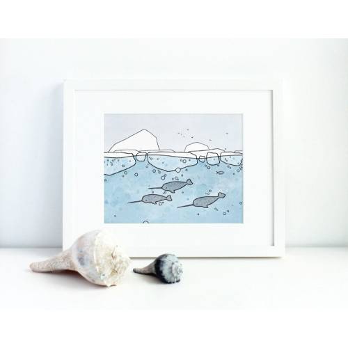 Narwhal Print Whimsical Animal Art Nursery Decor