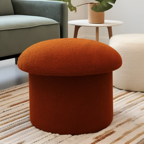 Mainstays Boucle Mushroom Upholstered Storage Ottoman, Terracotta