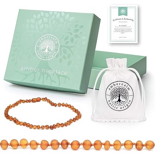 Baltic Amber Necklace - Raw Unpolished Amber Baroque w/Certified Genuine Baltic Amber Cognac 12.5 Inches
