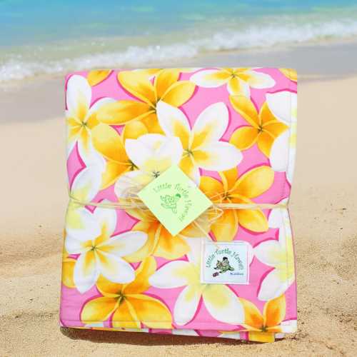 Hawaiian Baby Blanket Made in Hawaii Bird of Paradise Hibiscus Plumeria Hawaiian Baby Shower Gift: Lei Aloha Pink and Yellow