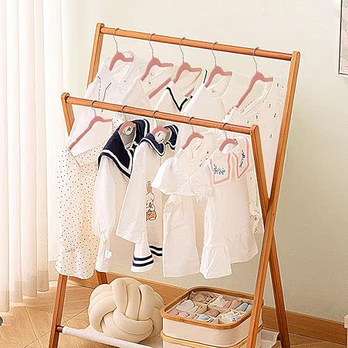 Baby Velvet Hangers, 11 Inches Kids Clothes Hangers, Non-Slip Childrens Hangers for Infant and Toddler 16 Pack Pink