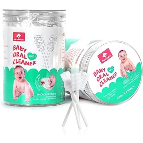 dearlomum Baby Tongue Cleaner, Newborn Toothbrush, 48PCS Disposable Infant Toothbrush Clean Mouth,Gauze Gum Cleaner Oral Cleaning Stick Dental Care for 0-36 Month