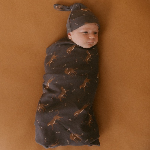 Organic Swaddle Blanket & Hat Set - Leopard