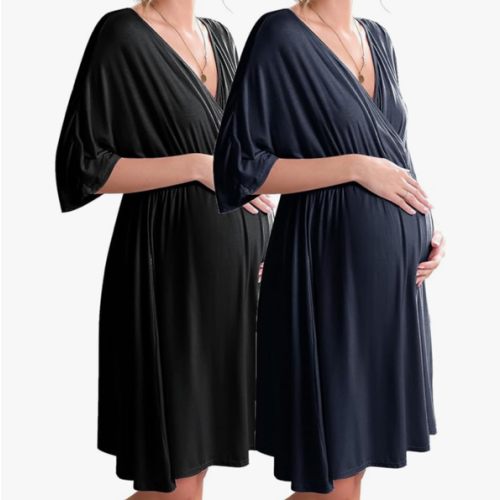 Ekouaer 3 in 1 Labor/Delivery/Hospital Gown 2 Pack Maternity Dress Nursing Nightgown Sleepwear