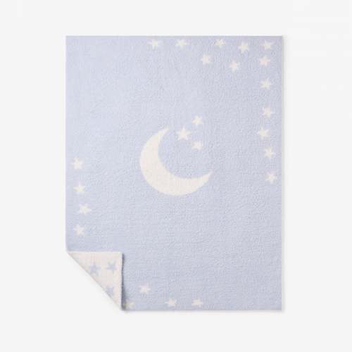 Pale Blue Celestial Feather Knit Baby Blanket – Elegant Baby