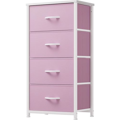 DWVO Storage Drawer with 4 Drawers - Fabric Dressers, Dresser for Living Room, Closets - Sturdy Steel Frame, Wooden Top & Easy Pull Fabric Bins, Cool Pink