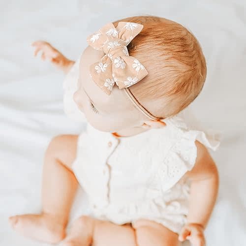 Beige - Niceye Handmade Hair Accessories: 12 Packs of Stretchy Nylon Headbands and Bows for Newborns, Infants, Toddler Girls